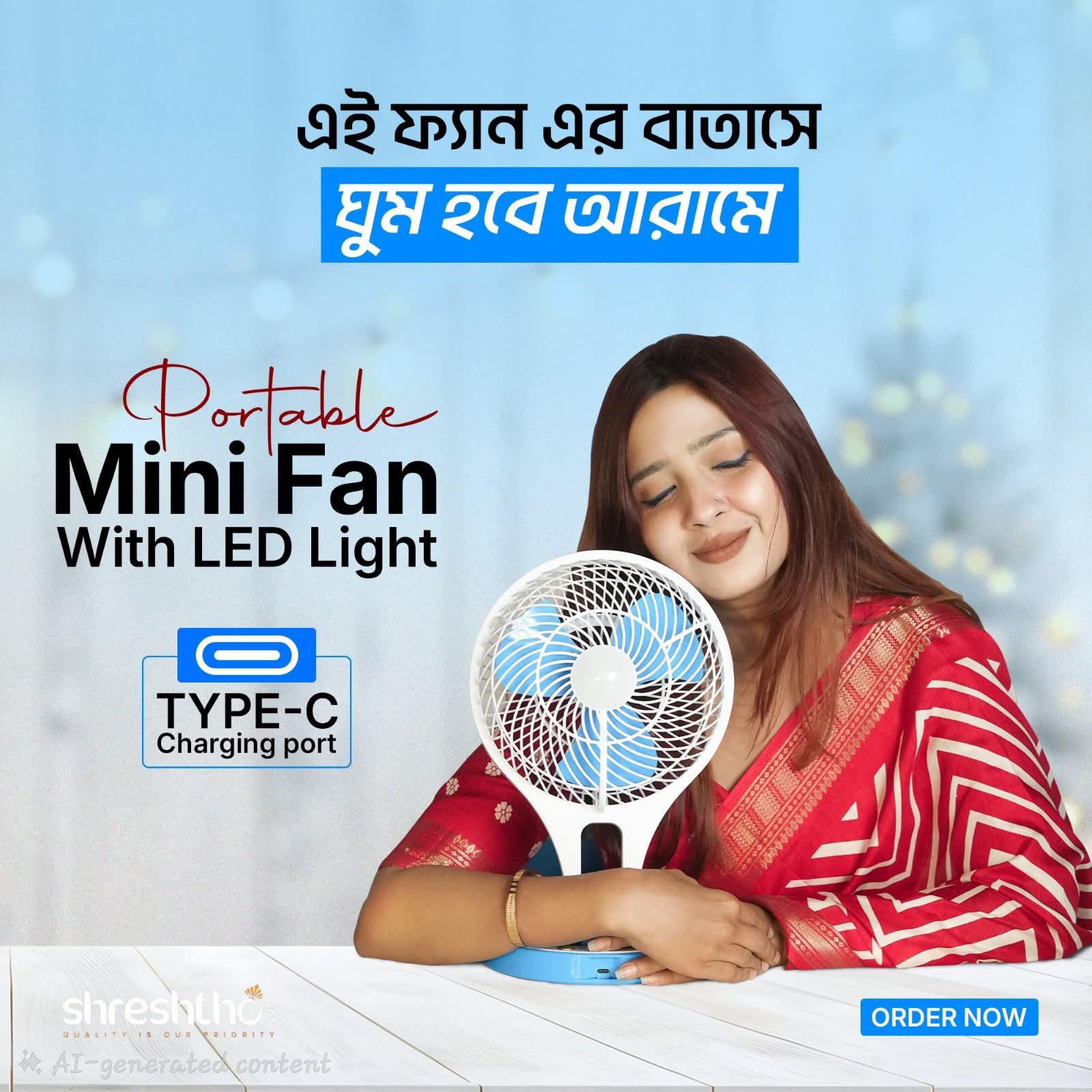 Portable Mini Fan With LED Light